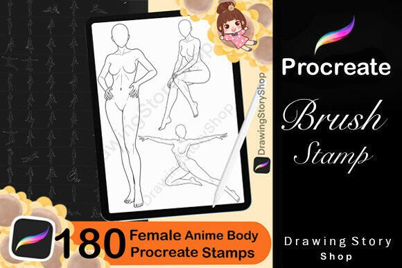 Download 180 Procreate Stamps, Female Anime Body - Body Collection