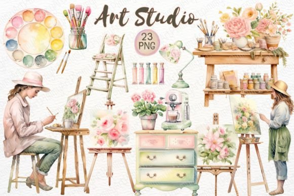 Download Artist Girl Watercolor - Art Studio PNG - Studio Collection
