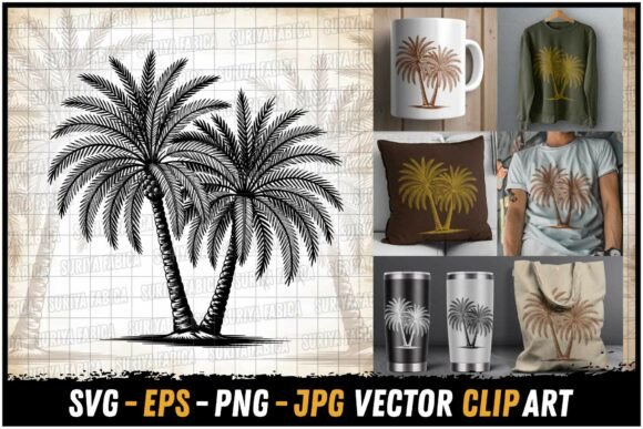 Download Lush Dual Palm Tree Wave Design SVG - Premium Resources